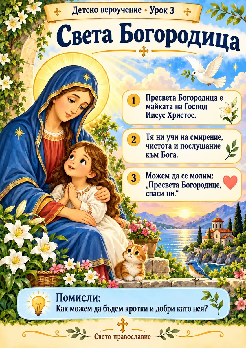 Илюстриран урок за деца: Коя е Божията Майка?