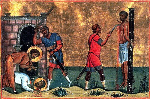 Икона: Св. мъченици Трофим, Саватий и Доримедонт