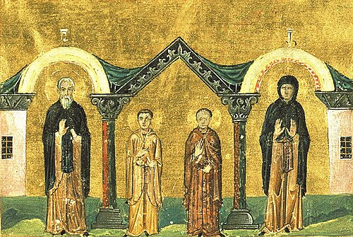 Икона: Преп. Ксенофонт, съпругата му Мария и синовете им Аркадий и Йоан