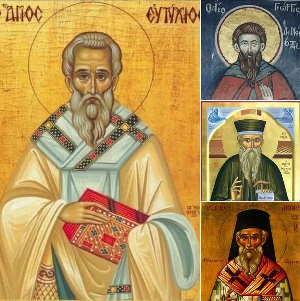 Икона: Св. свещеномъченик Евтих, преп. Георги Лимниот, св. Козма Етолийски и св. Дионисий Егински
