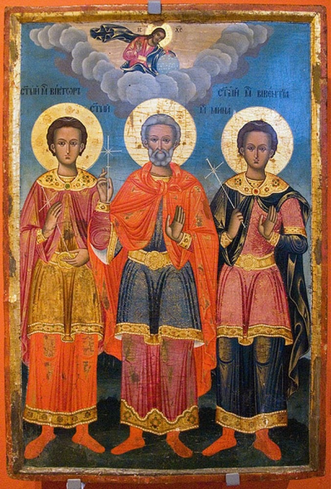 Икона: Св. мъченици Мина, Виктор и Викентий
